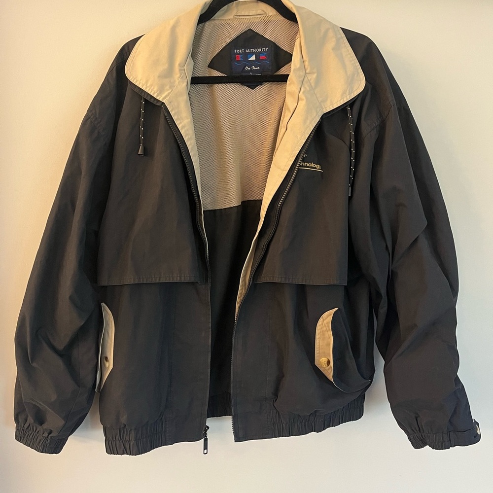 Port Authority Black and Tan Windbreaker Jacket